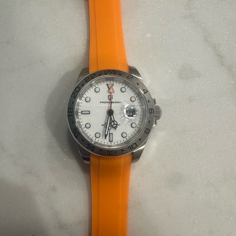 Orange GMT Pagani Design Watch on Rubber Orange Strap